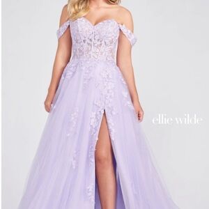 Ellie Wilde Lavender Off-Shoulder Gown